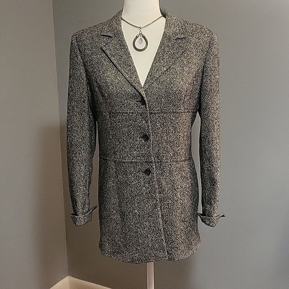 Vintage Express Stretch Black & White Tweed Blazer - Size 9/10